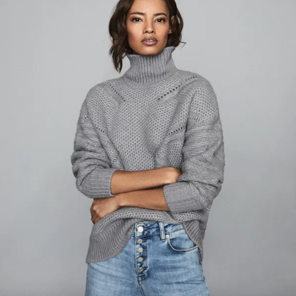 Reiss Myla Oversize Modern Cable Knit Wool Cashmere Gray Jumper Sweater Women XS - Picture 1 of 9